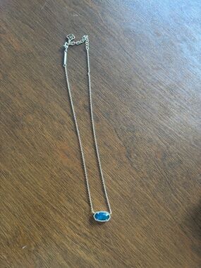 Kendra Scott Gold Necklace with Teal Blue Oval Stone